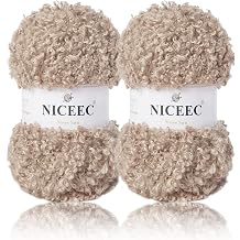 NICEEC 2 Skeins Teddy Fur Yarn - Super Soft, Chunky, Fluffy & Fuzzy, Faux Fur, Eyelash Yarn for Crochet & Knit Total Length 110yds/7.05oz - Light Brown