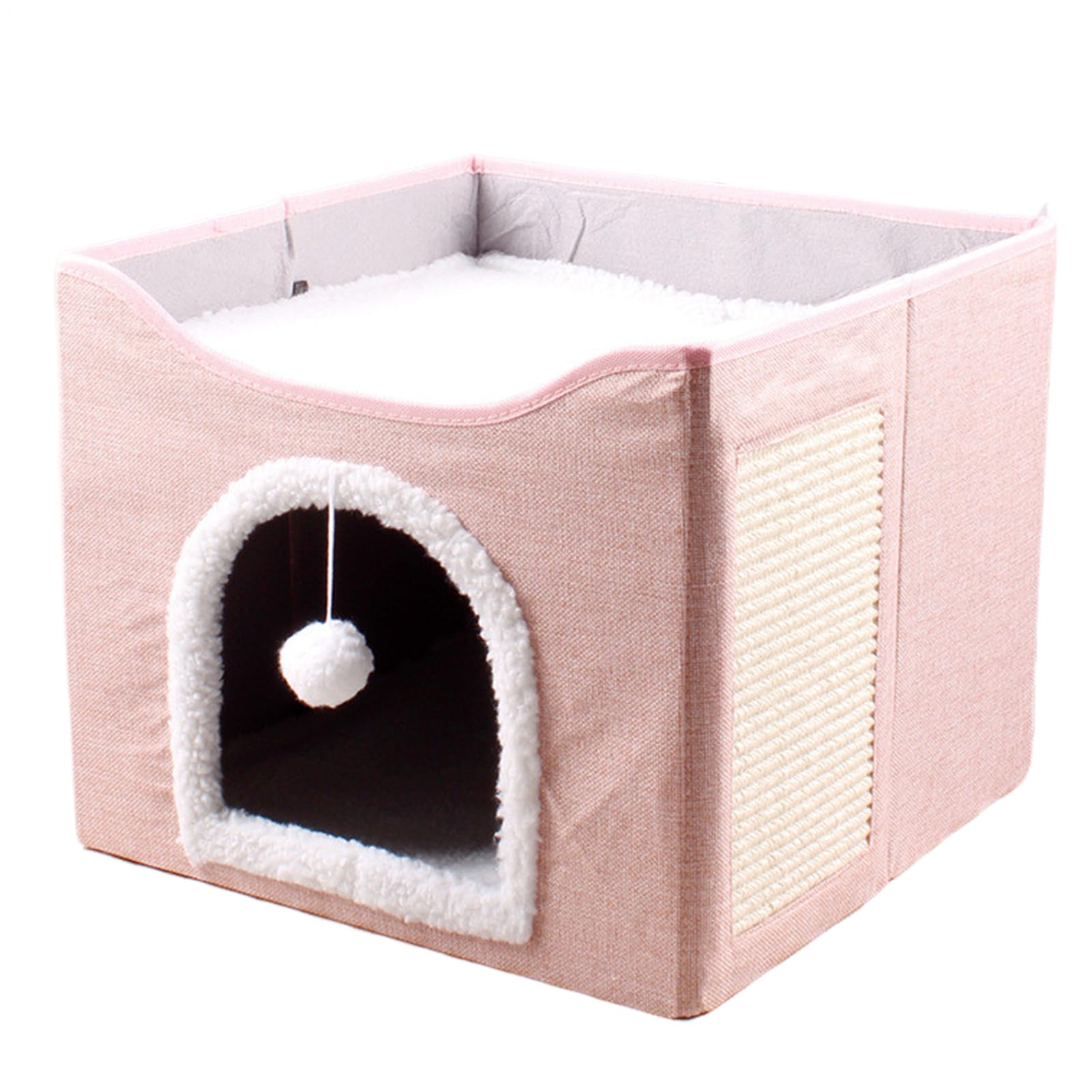 Grotta per gatti – Grande cuccia pieghevole per gatti, tenda per dormire, cubo per animali domestici con palla di peluche e cuscinetto antigraffio, per animali domestici