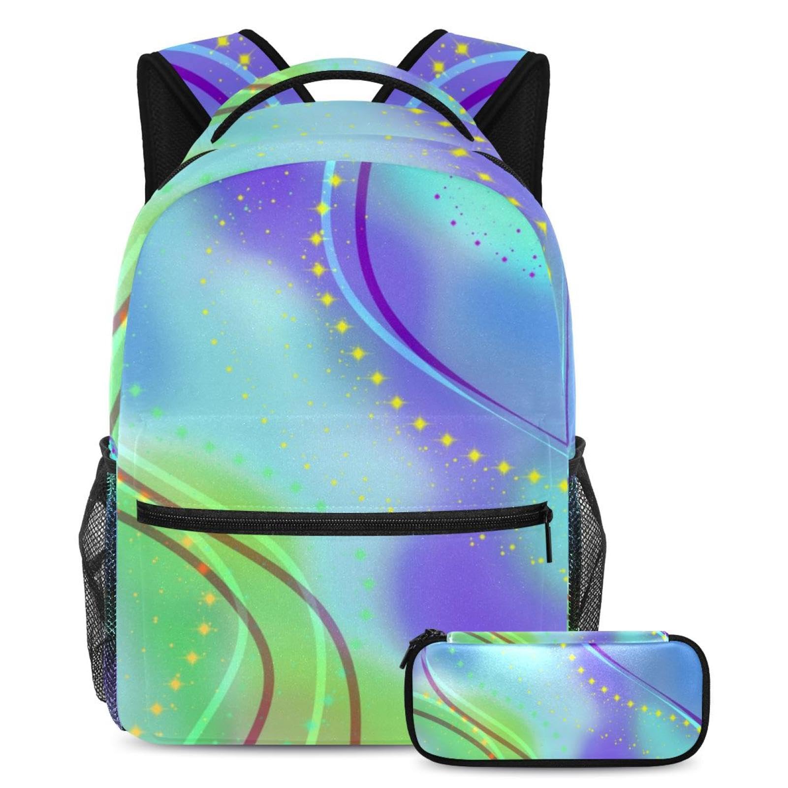 Ensemble cartable motif géométrique multicolore avec trousse assortie - 7