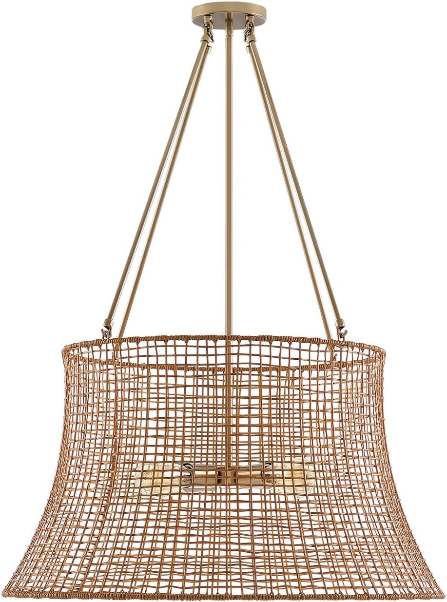 Savoy House Longleaf 4-Light Burnished Brass Outdoor Chandelier with Rattan Resin Shade 7-6192-4-171