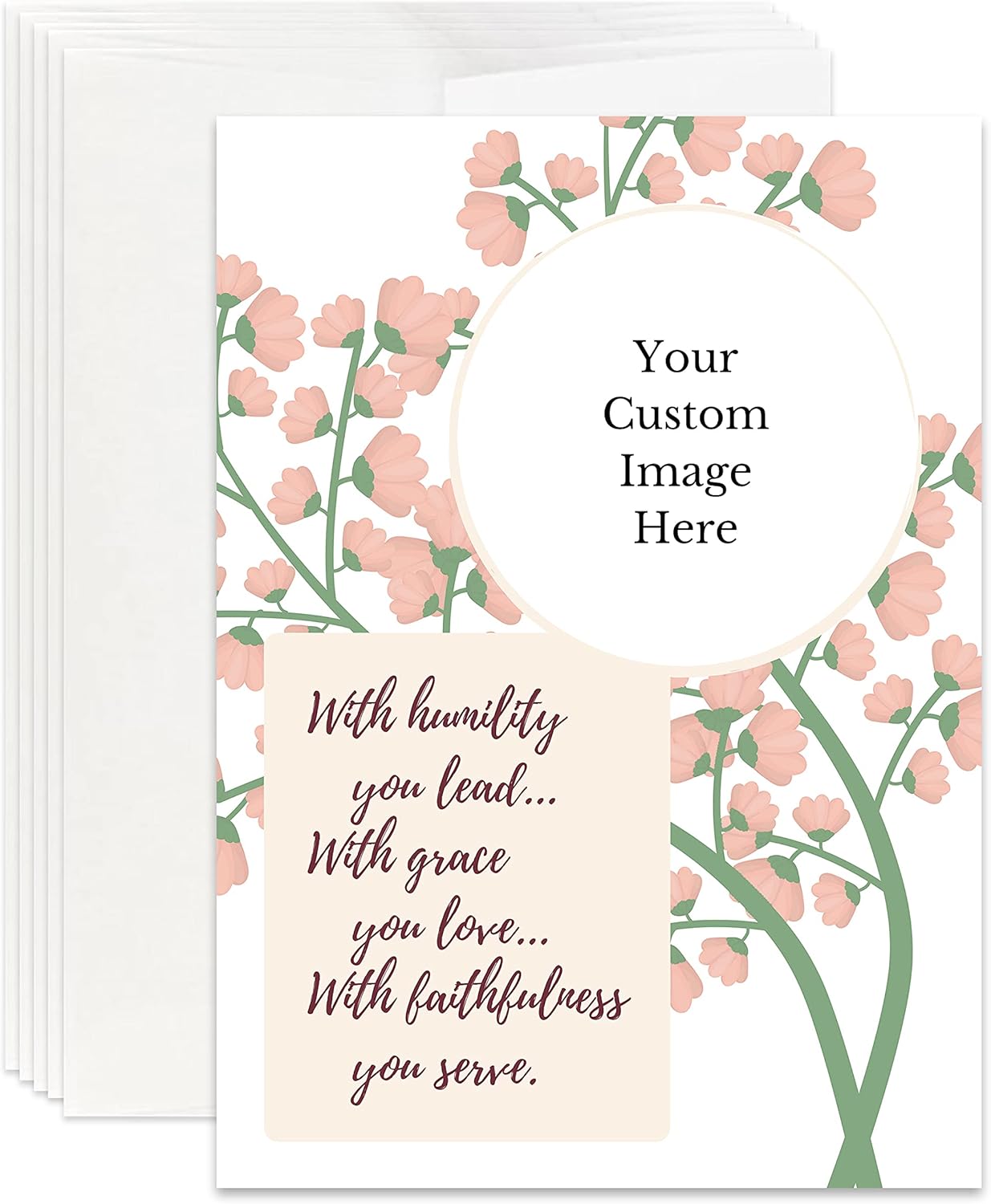 Simply Uncaged Christian Gifts Personalized Ministry Appreciation Card Custom Your Photo Image Upload Your Text Greeting Card (Pack of 12)