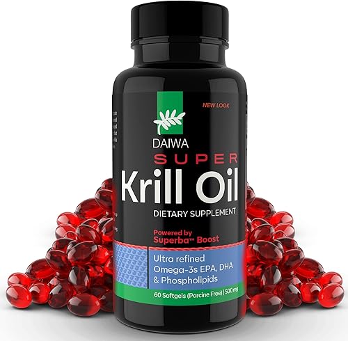 Daiwa Super Krill Oil 1000mg cápsulas blandas con Superba Boost - Suplemento EPA DHA Omega 3 6 9 con astaxantina para la salud de las