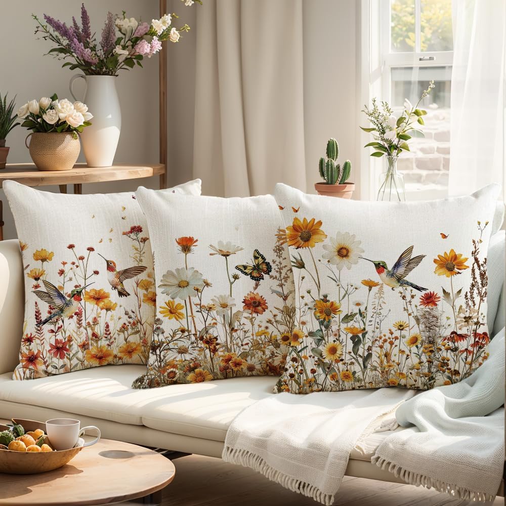 wyooxoo Spring Pillow Covers 20x20 Set of 4 Farmhouse Summer Throw Pillow Covers Floral Decorative Cushion Cases for Sofa Couch Outdoor Bedroom