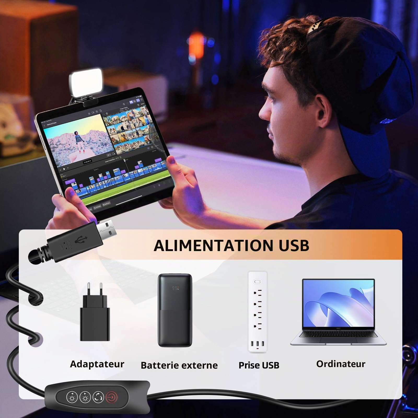 120 LED Lumière Vidéo Conference, 3 Modes d'éclairage ajustés, Clip Éclairage de Vidéoconférence 3000K-6500K, pour PC/Ordinateur Portable/Enregistrement Vidéo/TikTok/Réunions Zoom