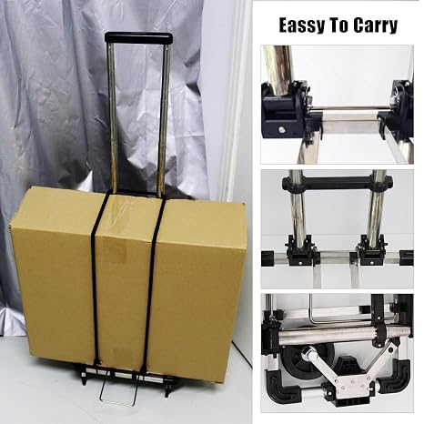 CNQLIS Folding Hand Truck, Compact 12x9 Lightweight 55lbs w/Bag | Portable Carrying Cart, Fits Most Backpacks, Includes Black Carry Bag, Ideal for Travel/Auto/Moving/Office