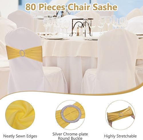 Miniatura 3 de Tegeme 80 cintas elásticas para silla, lazos para silla, bandas elásticas de elastano con hebilla para boda, hotel, banquete, fiesta de cumpleaños,