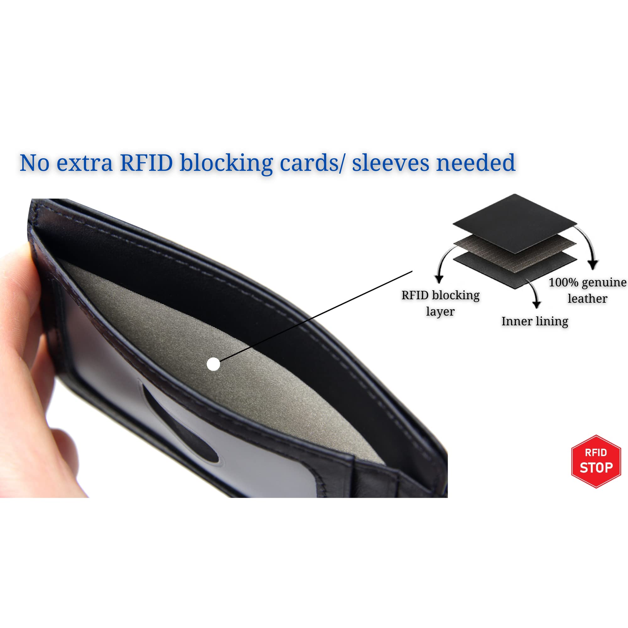 Frentree® Etui na karty ze skóry, bardzo cienkie, z ochroną RFID i okienkiem, minimalistyczna portmonetka na karty płatnicze i banknoty, czarny, Onesize, Minimalistyczny