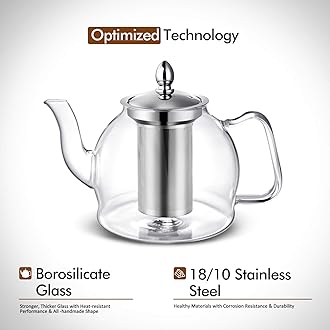 Hiware Glass Teapot with Removable Infuser 1000ml Stovetop Tea Maker and Tea Maker