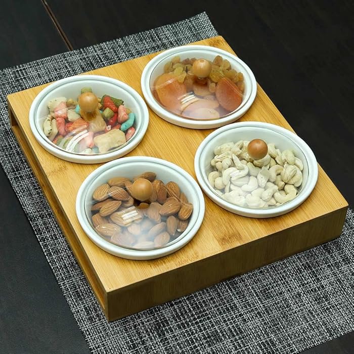 Buy YATAI Ceramic Serving Bowls With Bamboo Tray and Lid Kitchen Ceramics Snack Serving Tray