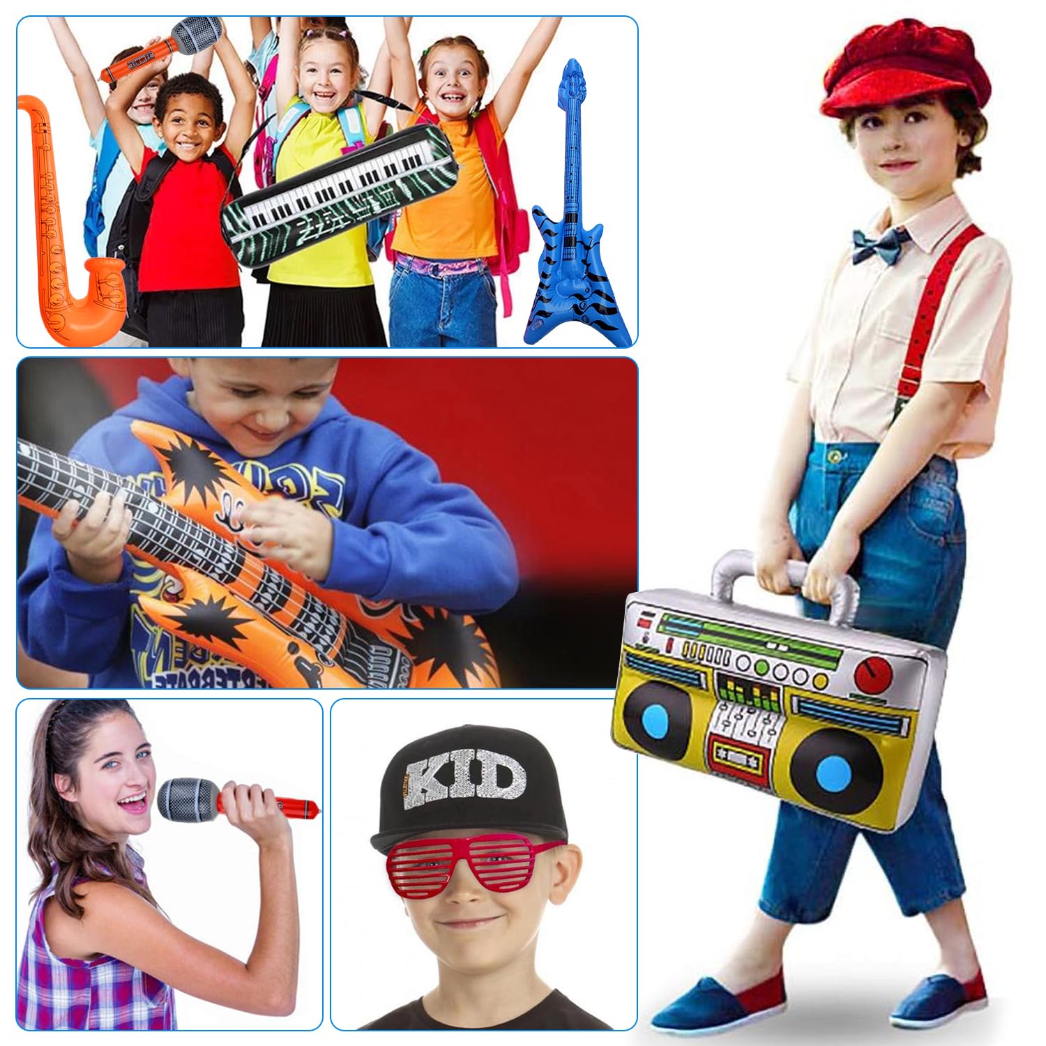 Set Strumenti Gonfiabili Per Feste – Chitarra, Sassofono, Tastiera, Microfono E Radio, Con Pompa Inclusa – Ideale Per Party E Cosplay
