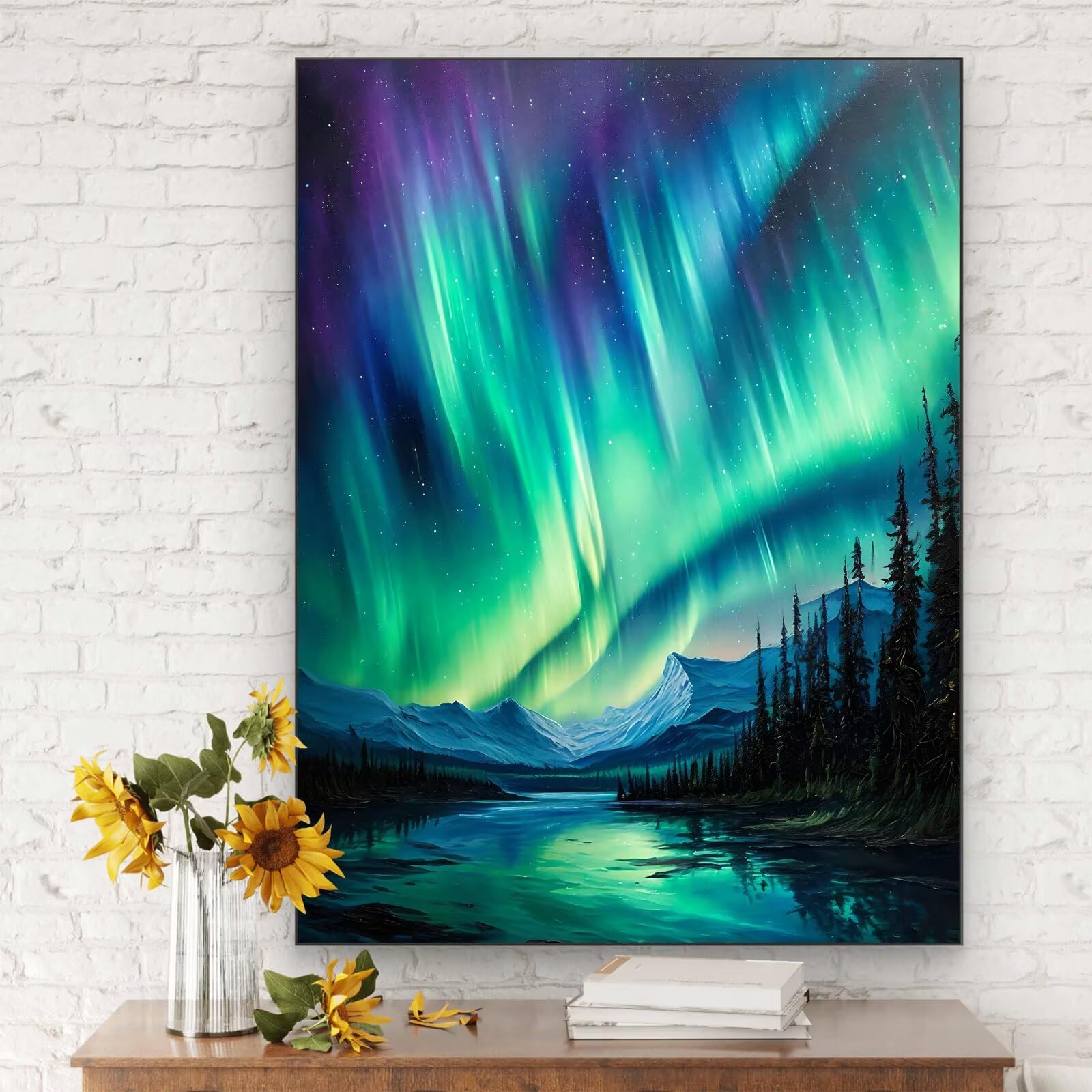 Malowanie według numerów krajobraz, 90x120 cm malowanie po numerach Aurora dla dorosłych, bez ramy, zestaw do malowania olejnego na płótnie z 3 pędzlami, Pigment akrylowy, malowanie według numerów