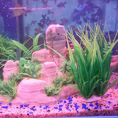 Miniatura 4 de Smarlin Plantas artificiales para peceras, plantas de acuario de plástico, paquete de 2, 9 pulgadas de alto, realistas, no tóxicas y seguras para