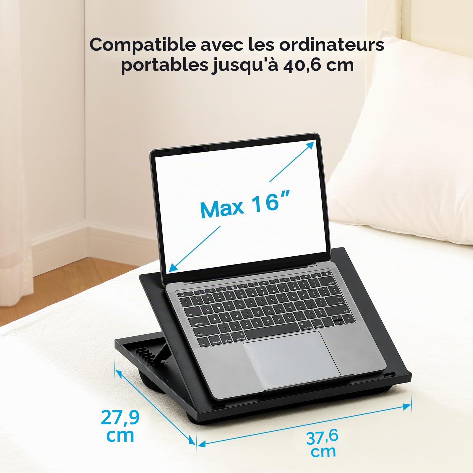 HUANUO Support d'Ordinateur Portable avec Coussin, Réglable 8 Angles, pour Notebook/Tablette 15,6", Plateau de Voyage