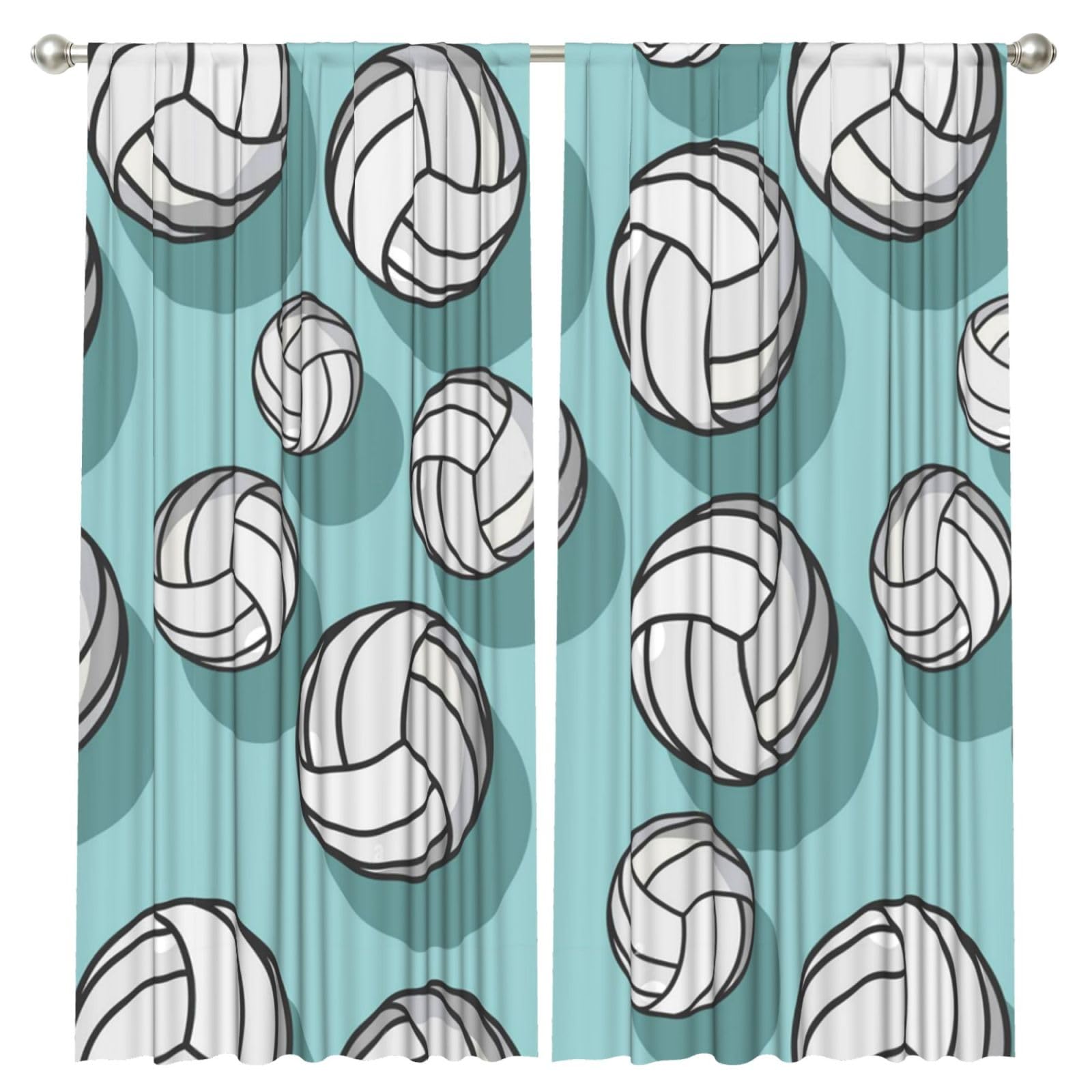 InOmak Volleyball Sport Pattern Mint Green, 2 Panels Window Curtains 52 x 84 Inch Blackout Curtains for Living Room Bedroom