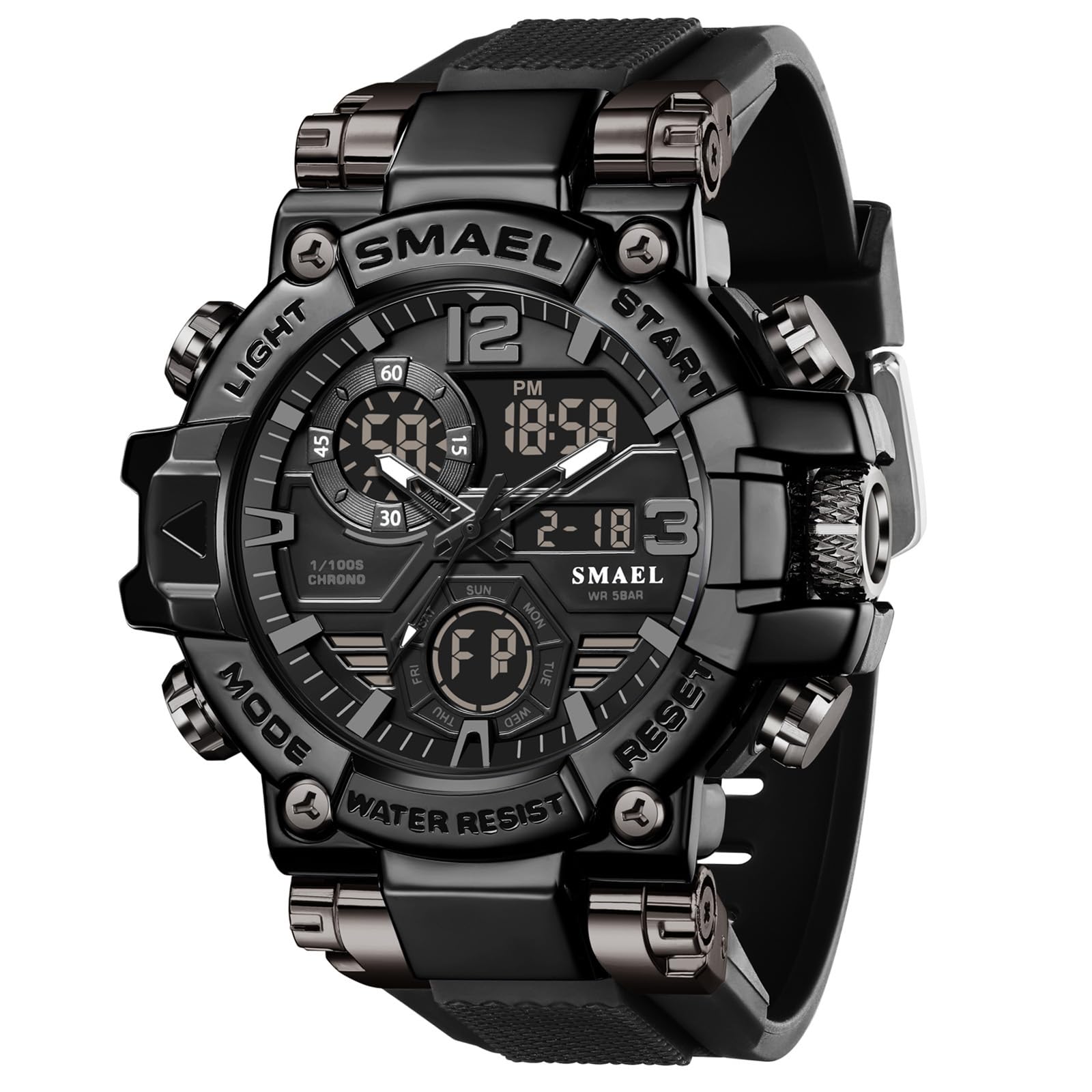 SMAEL 8110 - Orologio da polso da uomo, stile militare, digitale, quadrato, digitale, impermeabile, tattico, sportivo, colore: nero