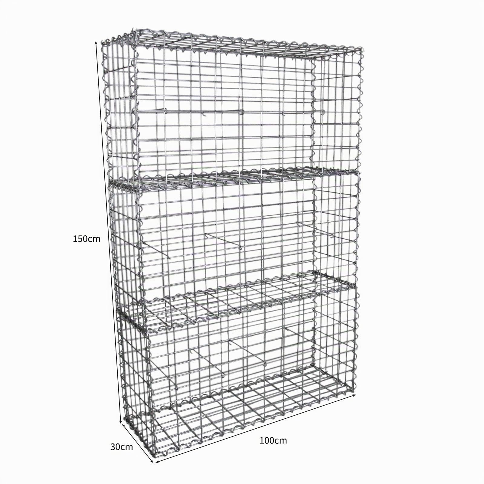 6 Cestas de Gaviones Metálicos 100x50x30cm para Paisajismo Decoración Jardín Exterior Gaviones Resistentes a la Intemperie y Corrosión con Par de Guantes Protectores 180 Conectores + 24 Ganchos GRATIS