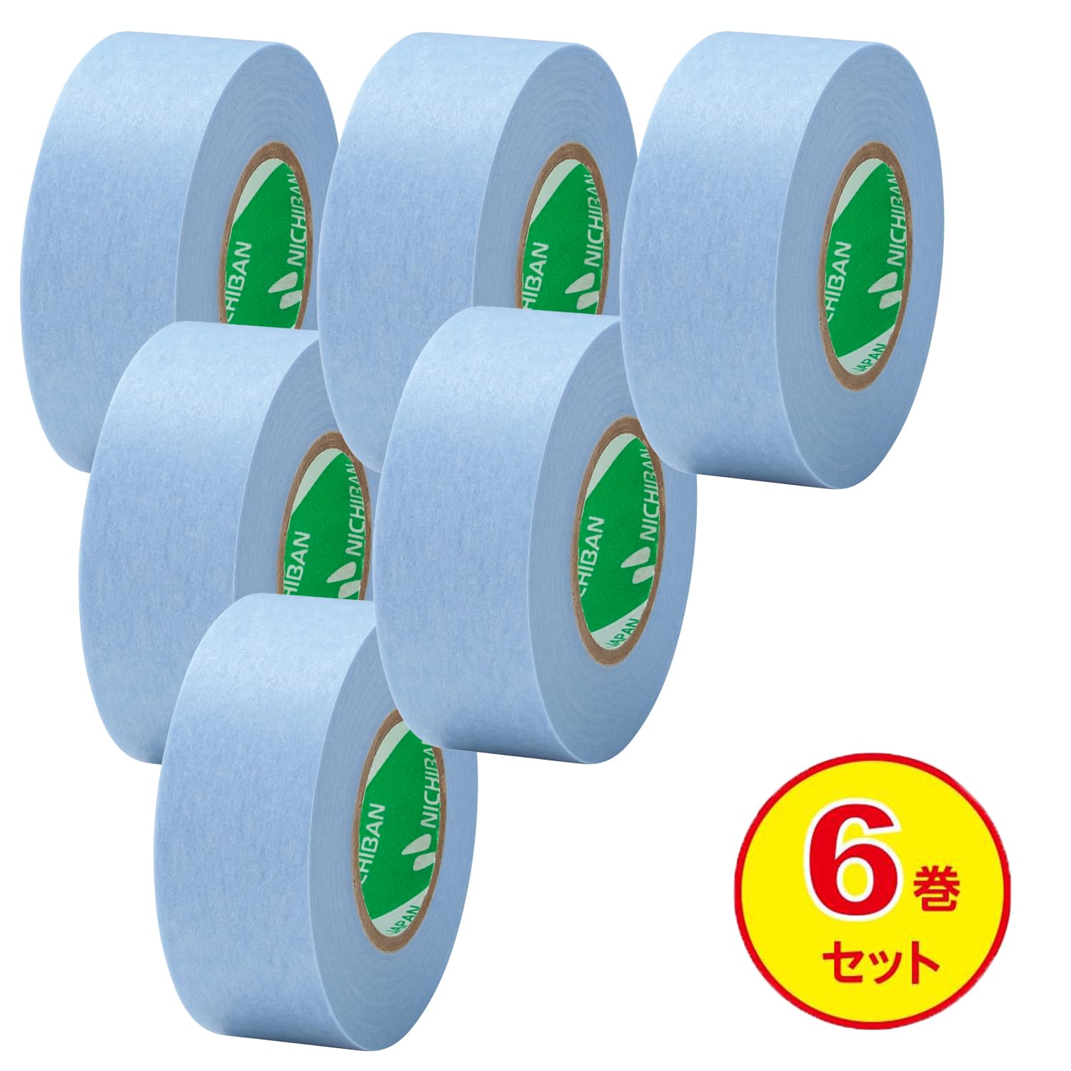 Nichiban 252AH-20 Masking Tape, Weak Adhesive, 6 Rolls, 0.8 inches (20 mm) x 6.1 ft (18 m), Light Blue