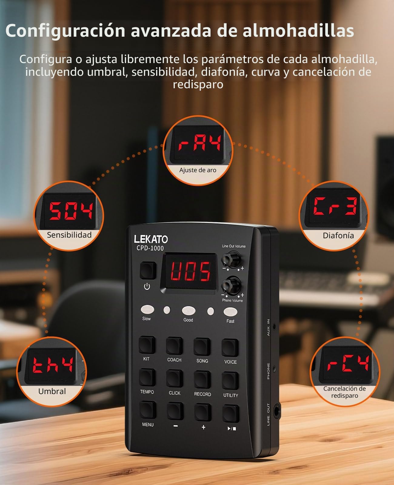 LEKATO Batería electrónica con almohadillas de malla silenciosas, kit de batería eléctrica portátil CPD-1000, más de 20 sonidos, USB MIDI, 2 pedales mejorados, palos, bolsa de viaje