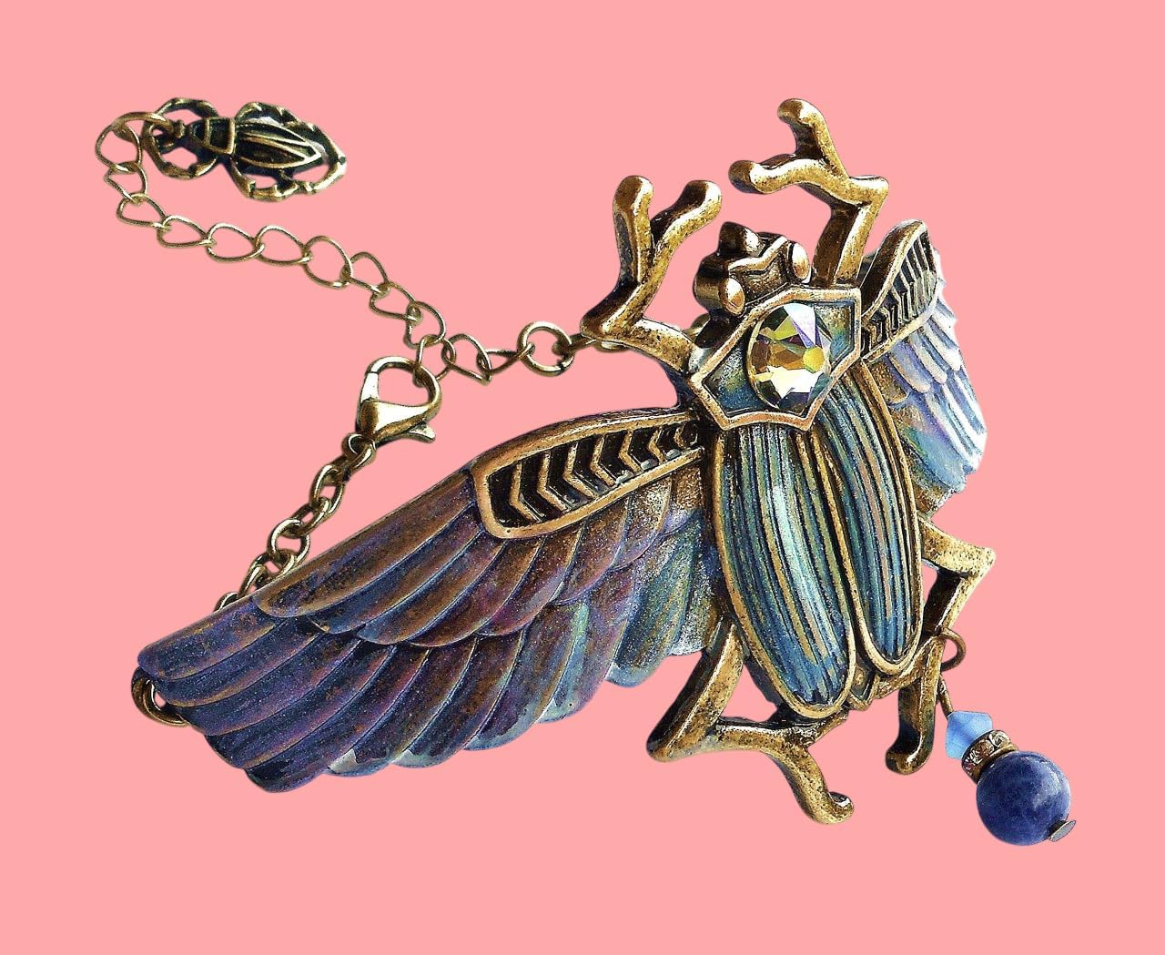 Mystical Protection Egyptian Winged Scarab Beetle Amulet Cuff Bracelet with Sparkling Crystal Rhinestone Boho Jewelry for Women