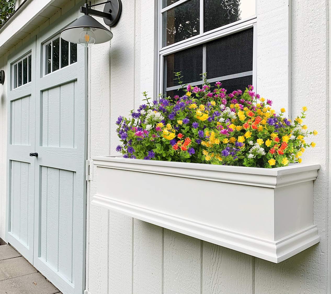 RECUTMS Artificial Flowers, Fake Boxwood Outdoor UV Resistant Plants Artificial Springs Flowers Eucalyptus Greenery Shrubs Bridal Wedding Bouquet for Home Garden Party Wedding Decoration(White) - Image 5