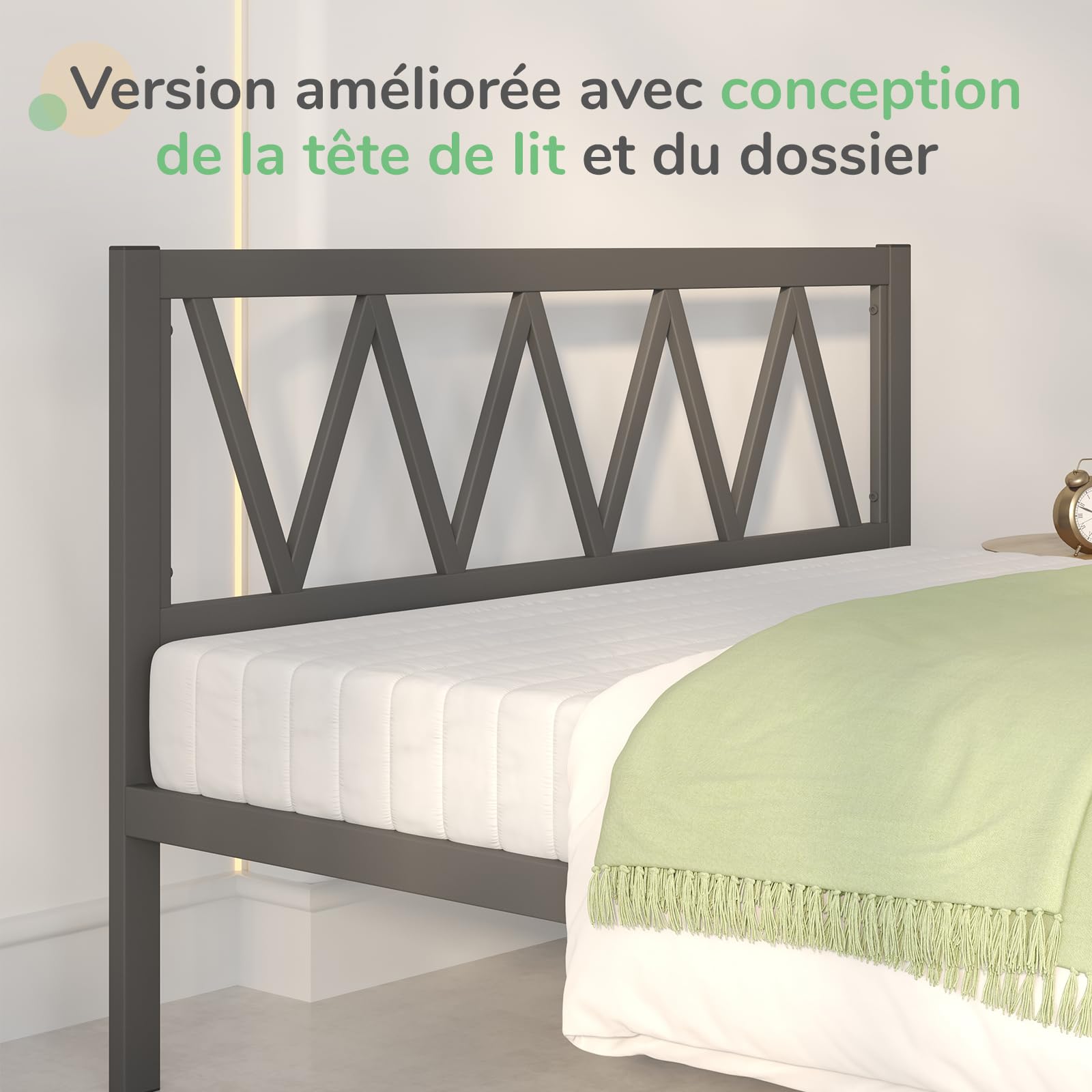 Novilla Cadre de lit Plateforme en métal pour Matelas de 140 x 190 cm, Hauteur de Rangement sous Le lit 30.5cm, Support à Lattes en Bois, Pas Besoin de sommier, Assemblage Facile, Noir