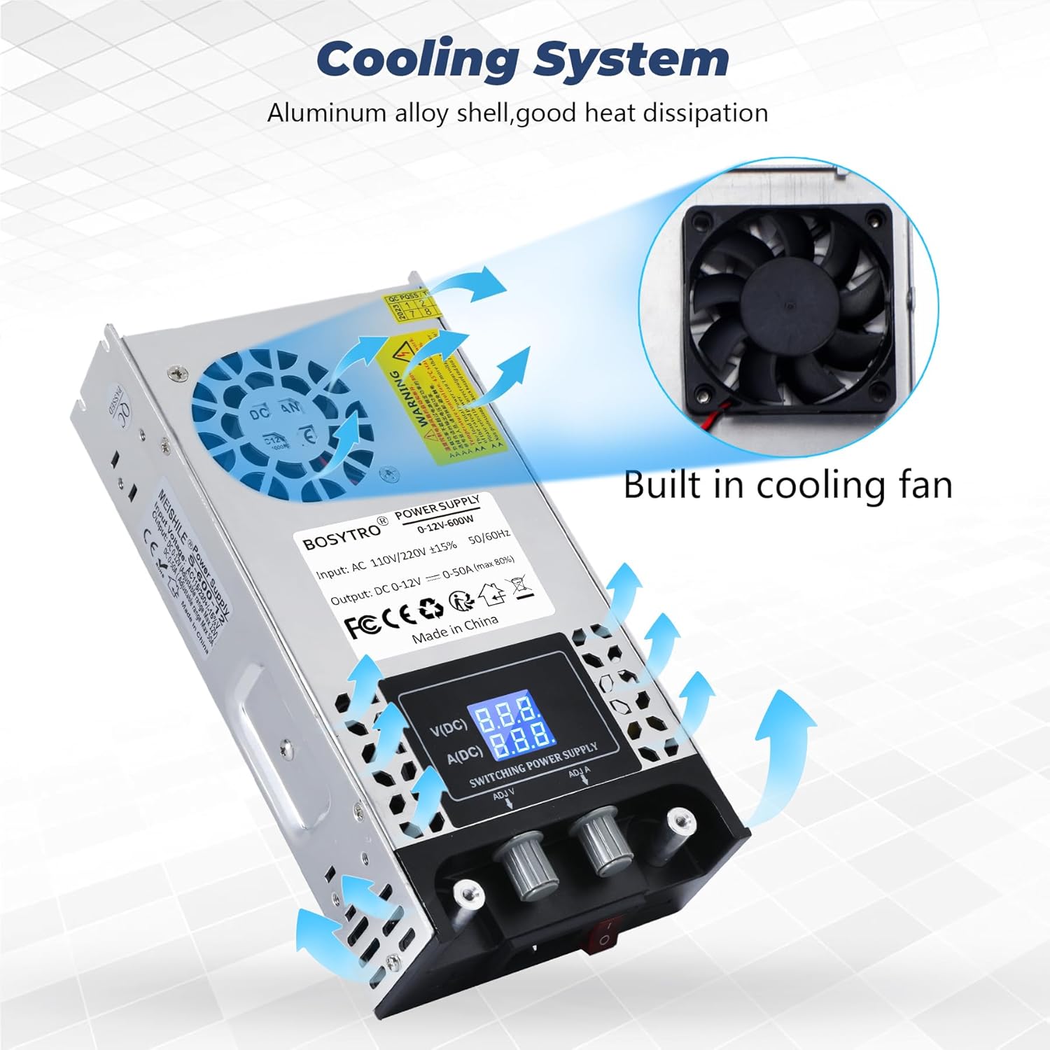 Cooling system with built-in fan and ventilation