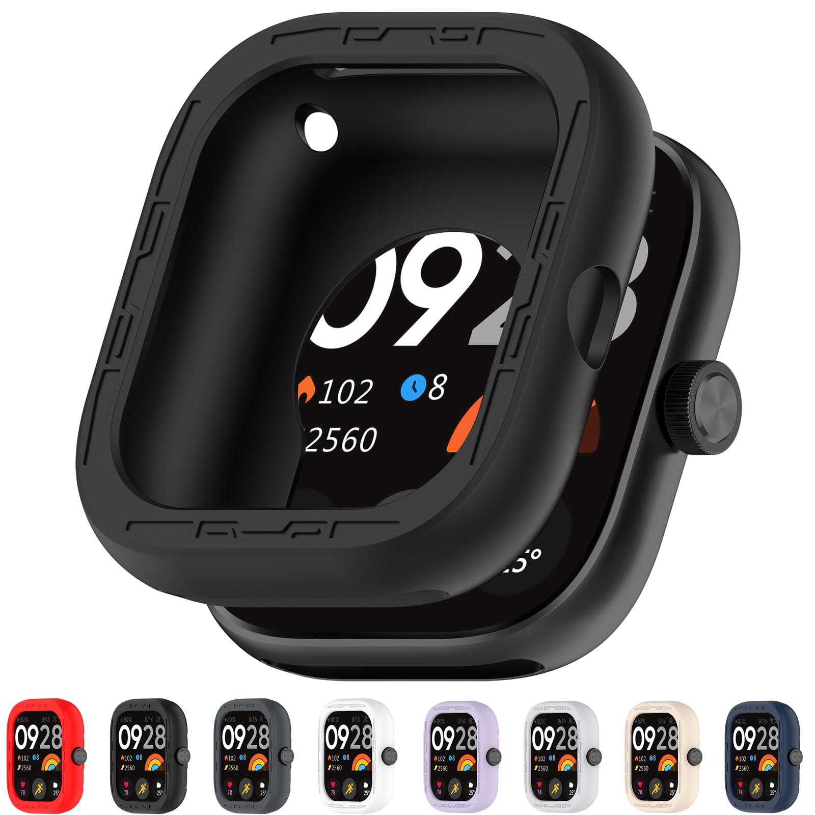 AWADUO Compatible with Redmi Watch 4 Protective Case Cover, Smartwatch Silicone Protective Case Cover Shell Soft and Durable Watch Accessories(Black)