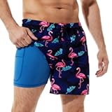 Mens Swim Trunks Bathing Suit 5 Inch Inseam Compression Liner Beach Swim Shorts Swimwear Quick Dry Zipper Pocket