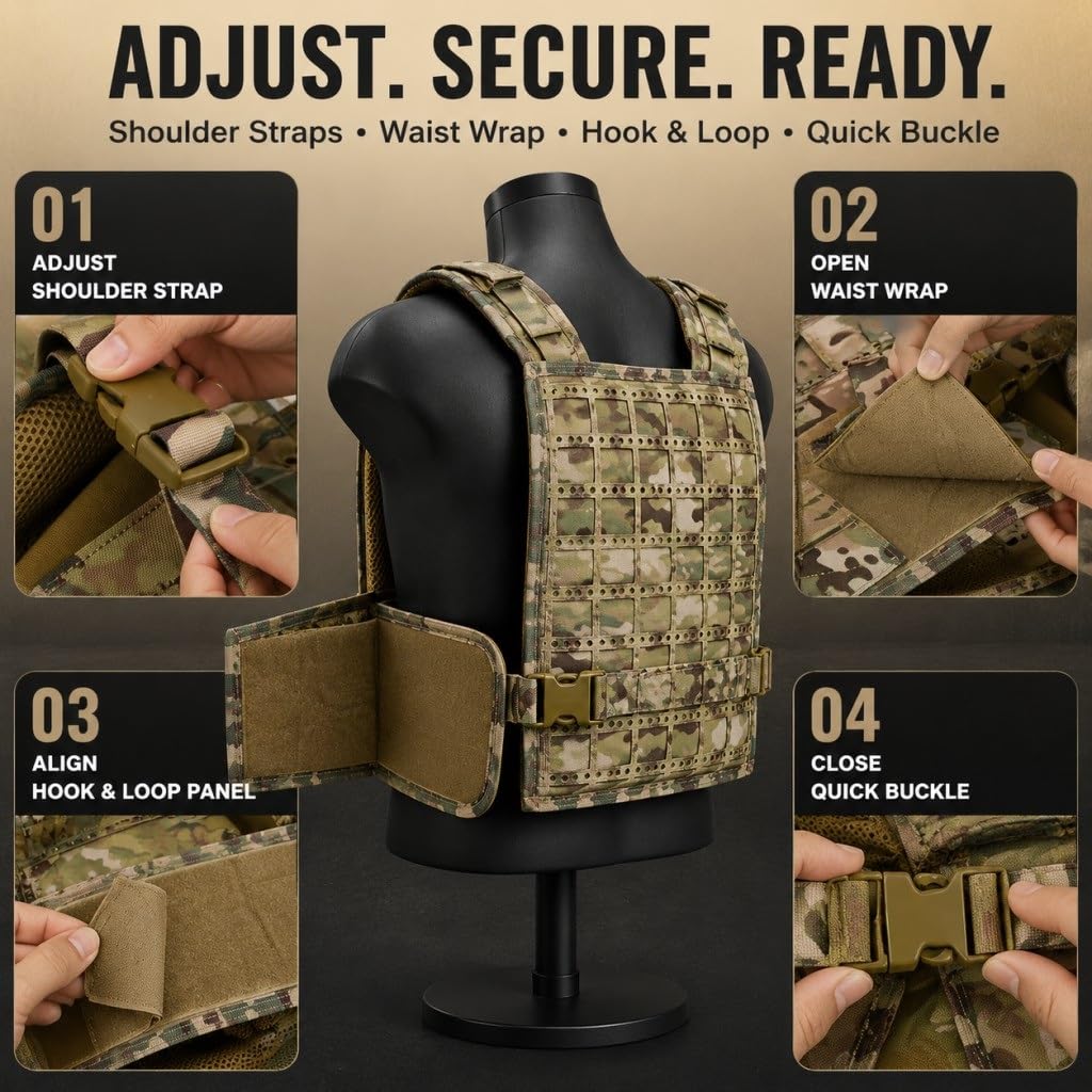 Lekka Kamizelka Taktyczna Camo Molle Regulowany Modułowy Nośnik Płyty 1000D Nylon Outdoor Airsoft Polowanie