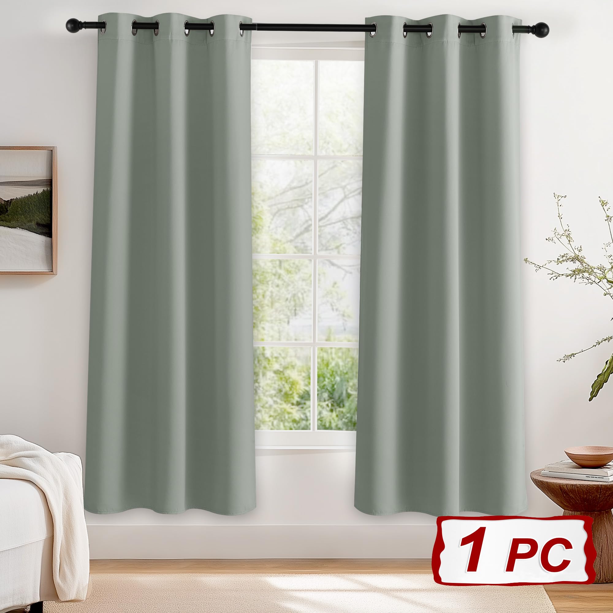 PONY DANCE Sage Green Blackout Curtain 72 Inch Drop for Living Room Eyelet Thermal Single Door Curtain for Bedroom Window Treatment for Kids W42 X L72 - Image 2