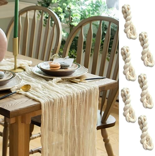 Juego de 6 caminos de mesa de gasa color marfil de 142 pulgadas de largo cada mesa de gasa crema para mesa de boda, decoración de baby shower o
