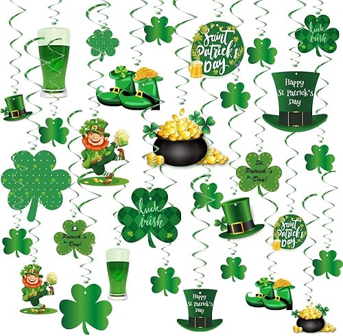 Miniatura 31 de GOER 36 unidades de decoraciones navideñas, remolinos colgantes para suministros de fiesta navideña Navidad,Trébol,Halloween,Año Nuevo,Copo de