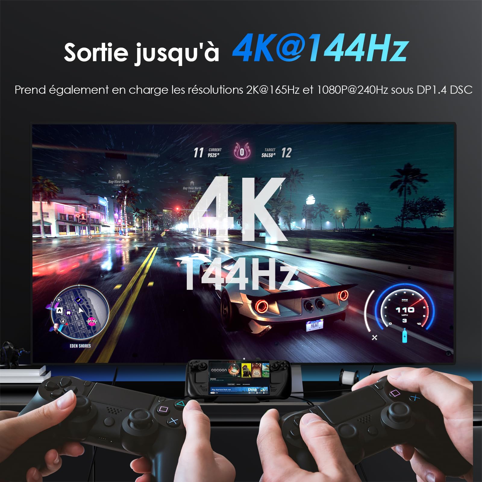 WAVLINK Steam Deck Dock, Station d'accueil 6-in-1 pour Steam Deck/ROG Ally avec HDMI 2.1 4K@144Hz, 100W PD in, 3X 10G USB 3.2, Gigabit RJ45