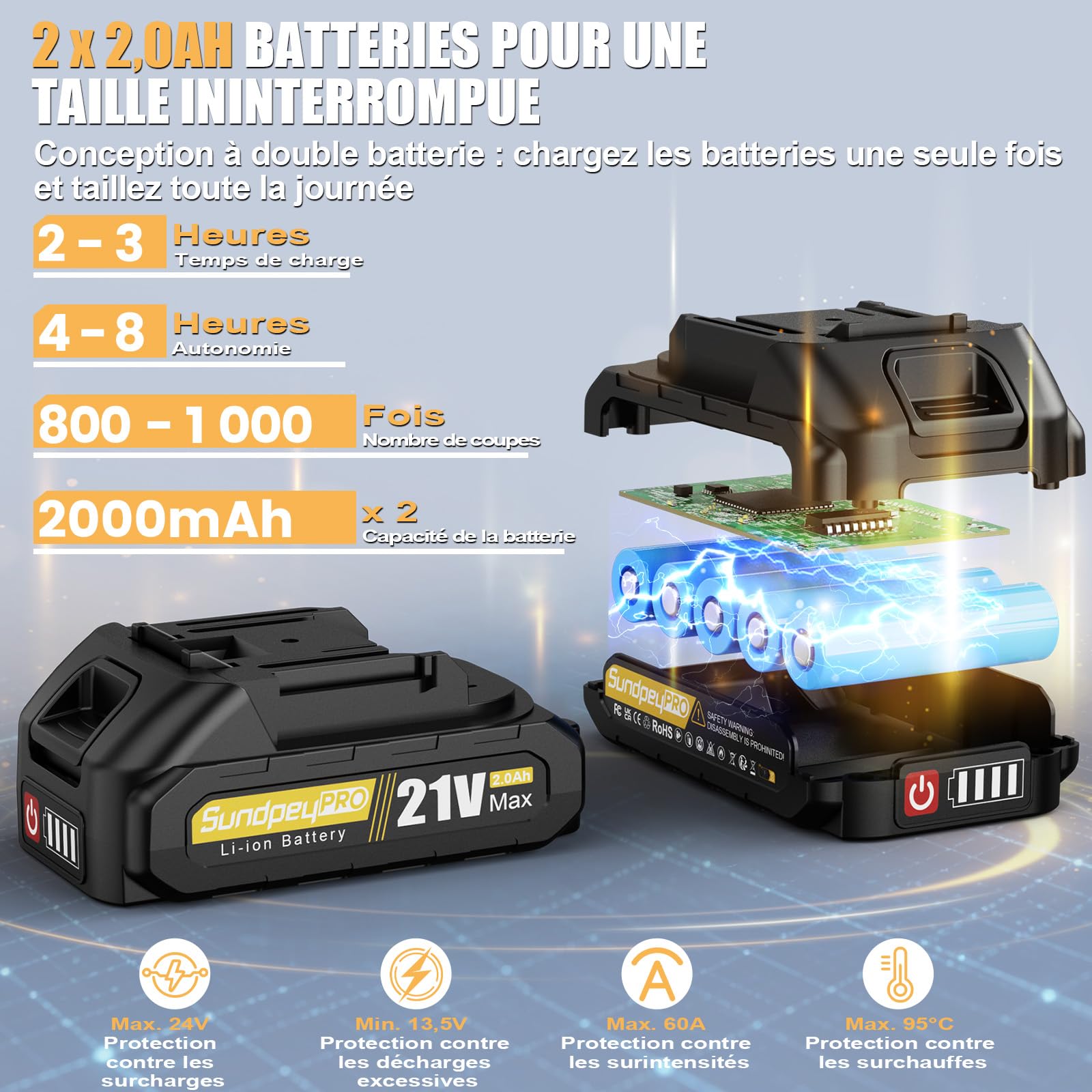 Sécateur éLectrique Sans Fil, Max 30mm Secateur Electrique avec 2 Batteries, Moteur Sans Balais, Écran LCD, Étui de Transport, Sécateur à Batterie pour Jardin Verger Branches D'Arbres Parcs