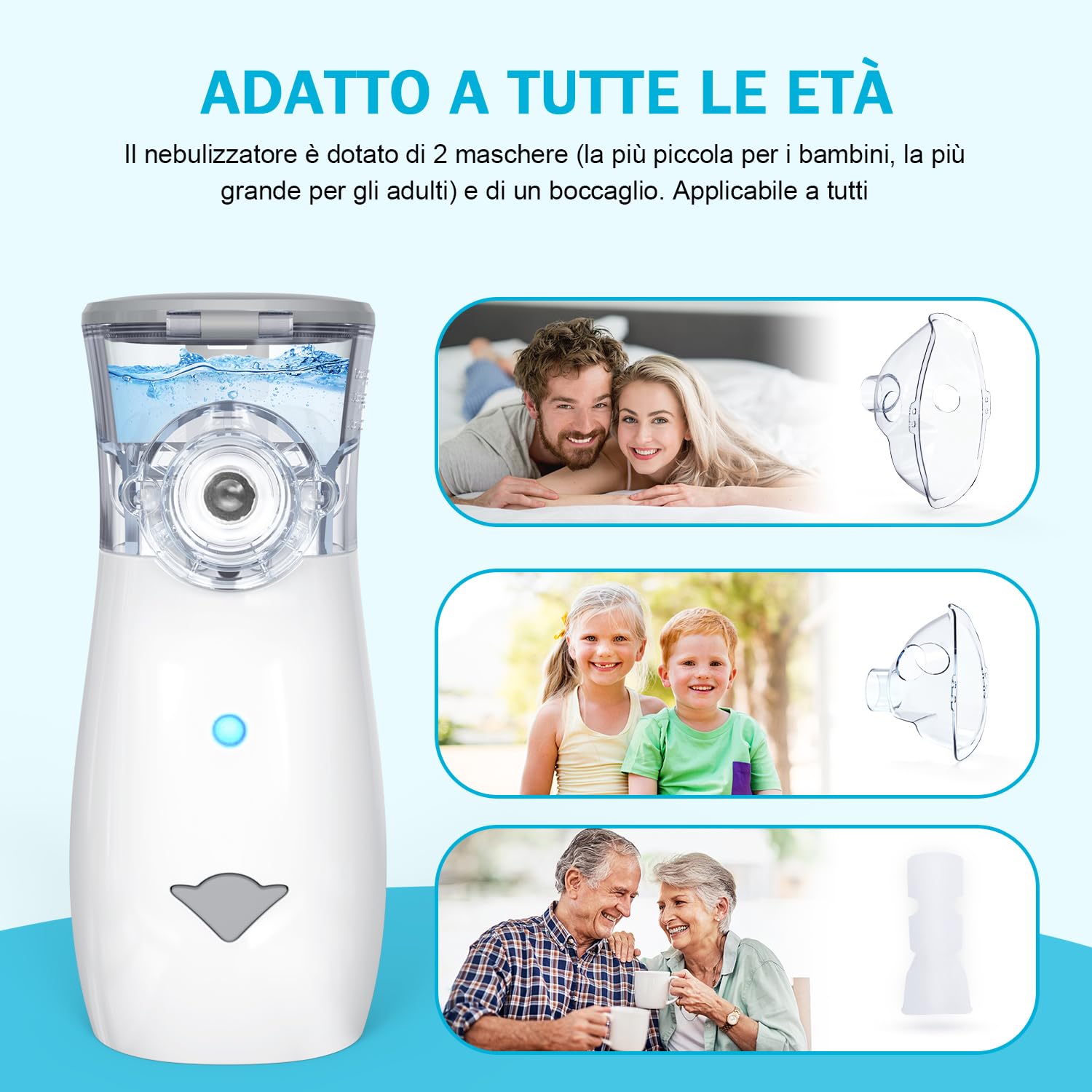 Aerosol Portatile Silenzioso, AU YAT Macchina Aerosol Adulti, USB-C Ricaricabile Aerosol Portatile con 2 Maschere e Boccaglio, 2 Modalità Regolabili, Aerosol Ultrasuoni per Viaggi e Uso Domestico