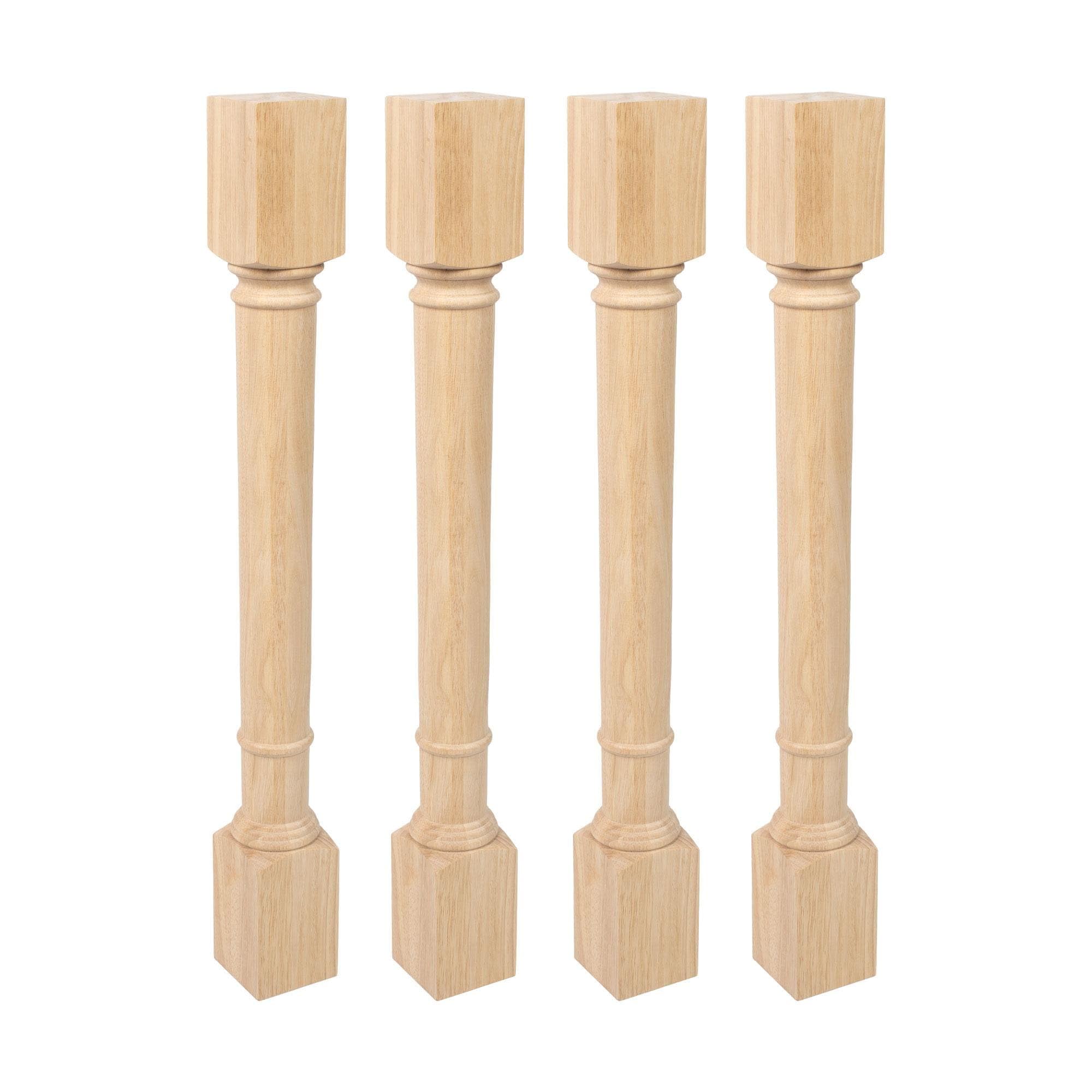 OUTWATER 35-1/4 in. High x 3-3/4 in. Wide x 3-3/4 in. Depth Unfinished Solid Hardwood Traditional Full Round Kitchen Island Leg 4 Pack