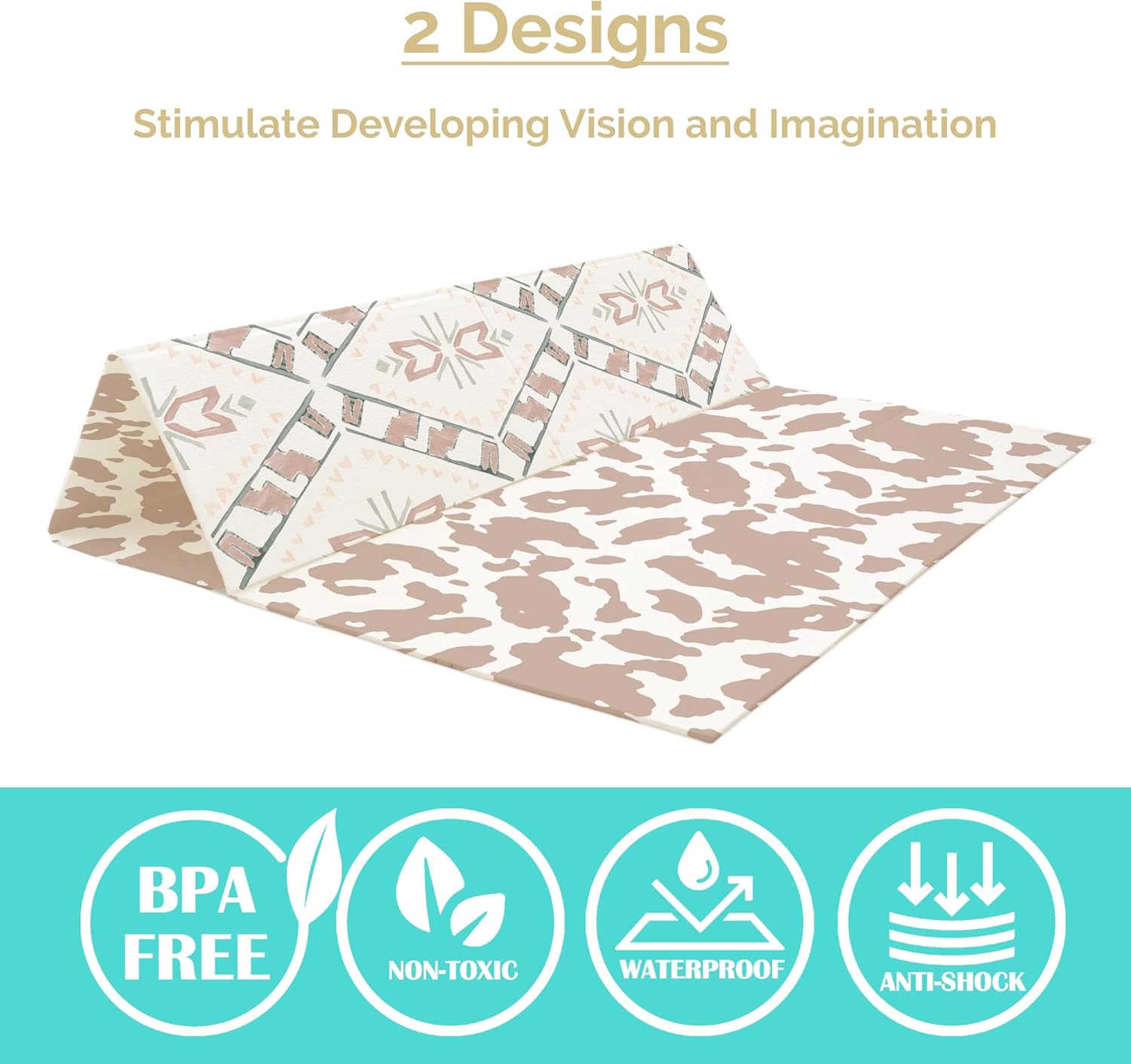 JumpOff Jo Foldable Foam Play Mat – Large Waterproof Baby & Toddler Activity Floor Mat, Double-Sided 70 x 59 Inch Play Surface