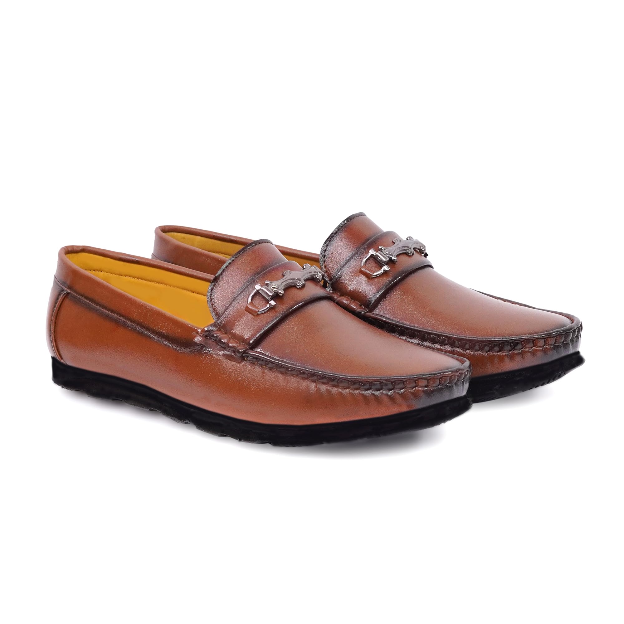 Men's Leather Loafers with Metal Horsebit Buckle, Slip-On Moccasin Style, Anti-Skid Sole-image-38