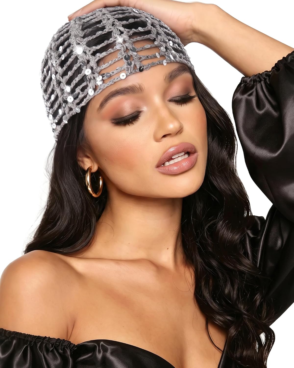 Ababalaya Sequin Disco Cap 100% Cotton Handmade Crochet Hat
