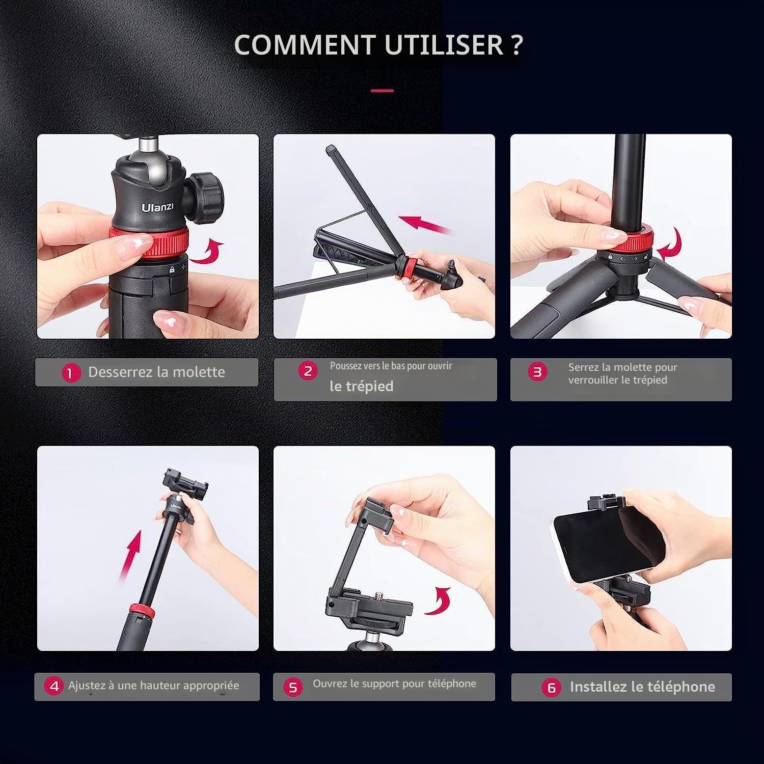 ULANZI MT-44 Perche à Selfie Bluetooth 147 cm, 2 en 1 Portable Trépied pour Smartphone Appareils Photo avec 360° Rotule, Support pour Téléphone, 1/4" Filetage, Tripod Compact pour Sony Samsung iPhone