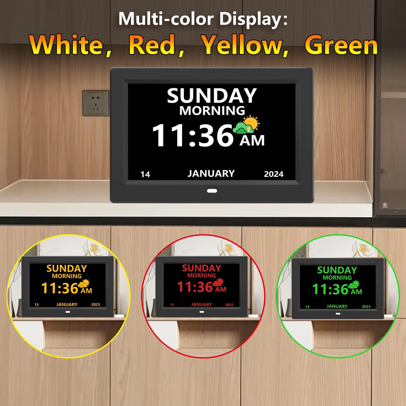 LXBYJKJ Reloj digital de 10 pulgadas con día y fecha para personas mayores, alarmas personalizables, 3 modos de visualización, fuente grande, reloj despertador para personas mayores Auto DST