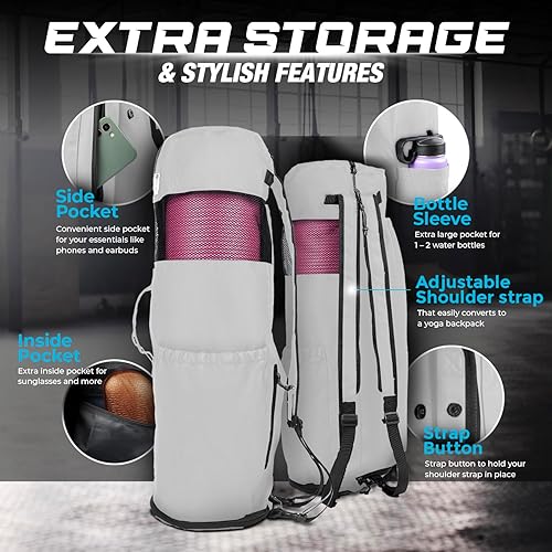 Miniatura 4 de MAGNILAY Bolsa para esterilla de yoga, para mujeres y hombres, bolsa de yoga con bolsillos y correa ajustable, soporte para esterilla de yoga, se