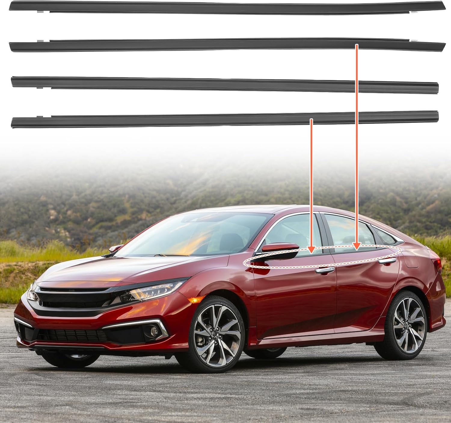 ACLONG Weatherstrip Car Window Moulding Trim Sweep Felt Seal Kit Window Seal Fit for Honda Civic 4 Doors Sedan 2016-2021 Replaces# 72410-TEA-T01 72950-TEA-T01 72910-TEA-T01-4PCS Fit for Honda Civic 2016-2021