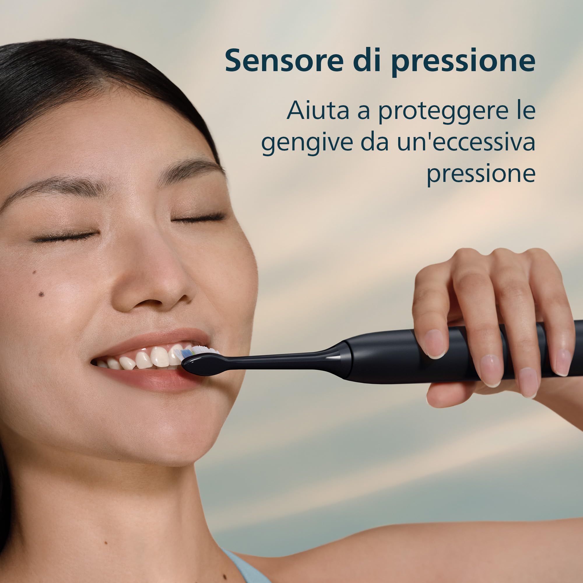 Philips Sonicare 5300 spazzolino elettrico sonico con 2 livelli di intensità, avviso di pressione, EasyStart, Smartimer e BrushPacer, nero, modello HX7101/04 [Nuova tecnologia]
