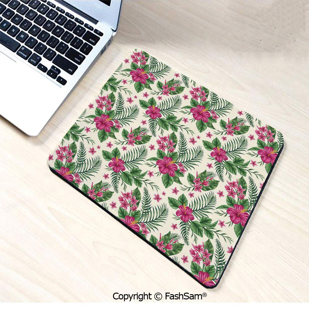 Personalized 3D Mouse Pad Plumeria and Hibiscus Flora Tropical Island Nature Aloha Hawaii Jungle Decorative for Laptop Desktop(W9.85xL11.8)