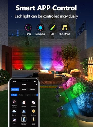 Miniatura 4 de APPECK Luces de paisaje de bajo voltaje, IP67 impermeables de 2000 lúmenes, luces de punto para exteriores, iluminación inteligente RGBICW que