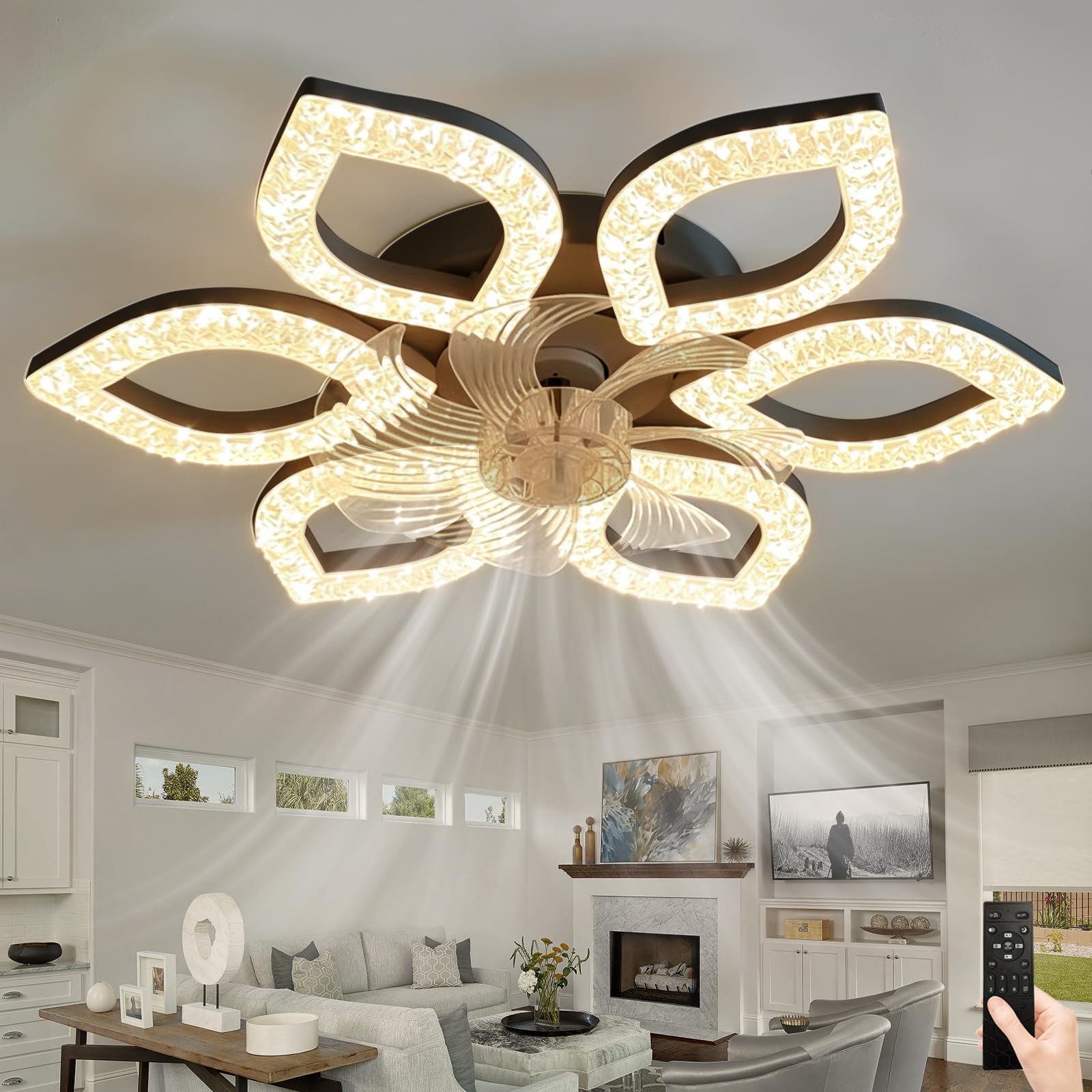 SXDMOUBK Ceiling Fans with Lights,6-Speed,Remote & App Control Reversible,Quiet LED Ceiling Fan Light,Bedroom Fan Light,with Timer,Dimmable and Memory,for The Living Room,63cm-Black