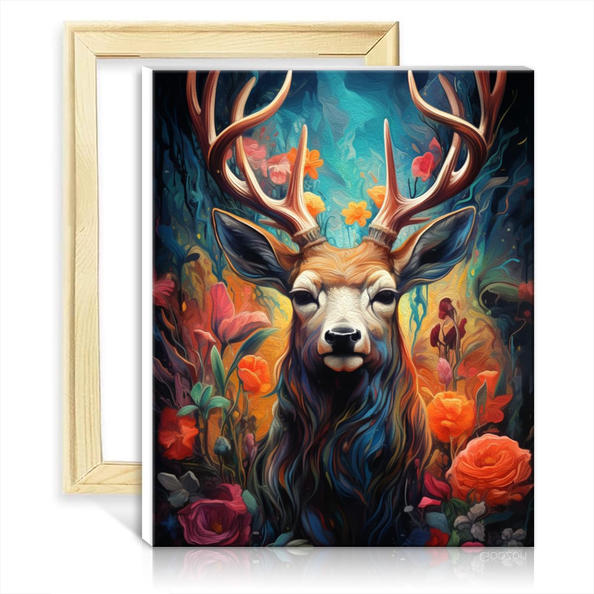 YEESAM ART Pittura Con I Numeri – Cervo Con Fiori, Tela 20x30 Cm Incorniciata, Kit Fai Da Te Per Adulti E Bambini - 4