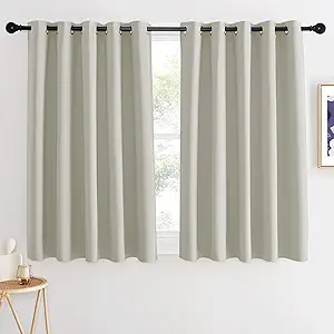 NICETOWN Short Cafe Curtain 54 inch Length, Window Treatment Thermal Insulated Grommet Room Darkening Sound Reducing for Bedroom/Nursery, Natural, 1 Panel, W66 x L54