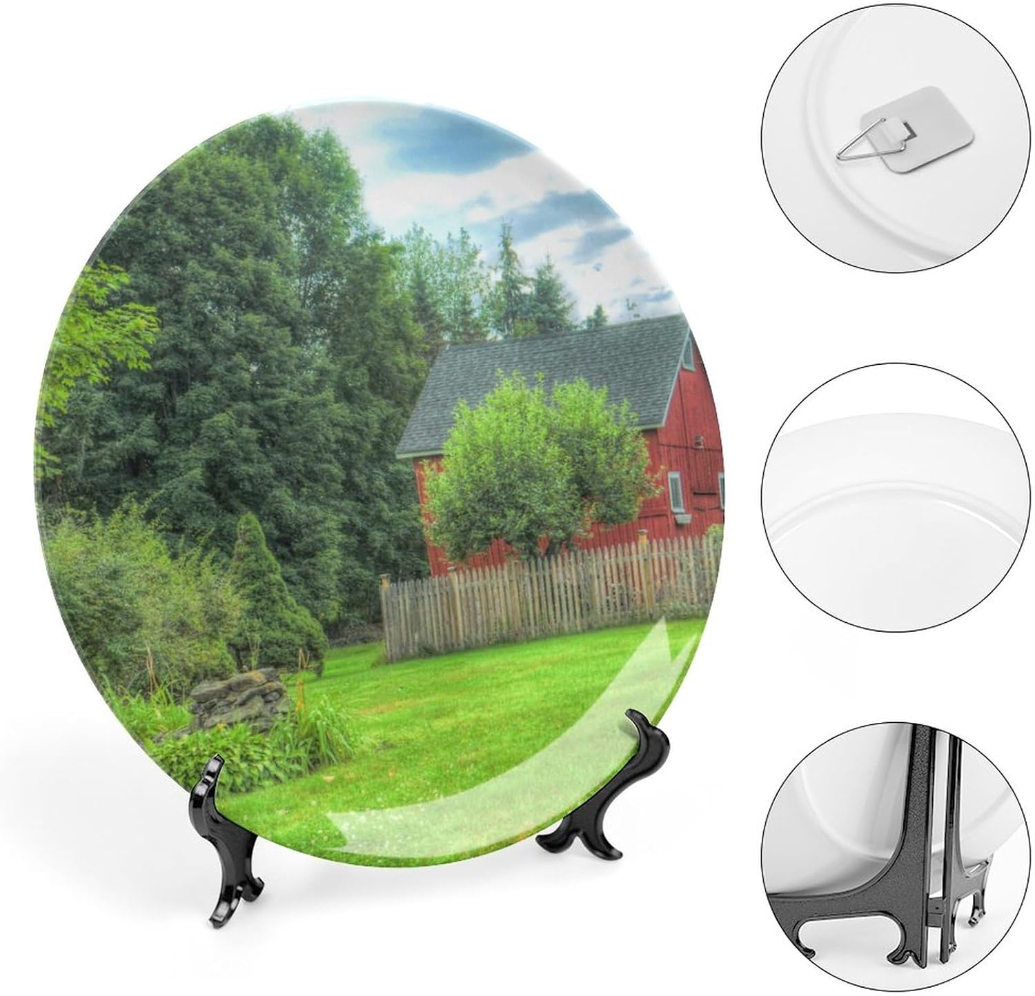 Red Barn Decorative Plate for Wall Hanging Display Ceramic Plates with Stand Porcelain Dinner Plate Home Office Table Wall Decor Ornaments Thanksgiving & Christmas Gift 10"